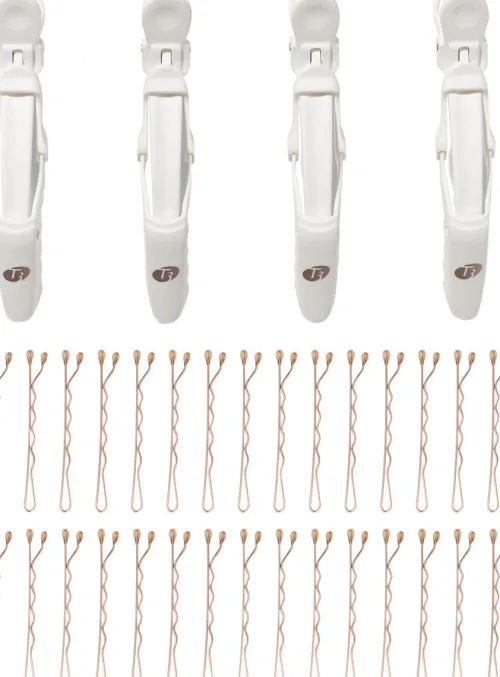Clip Kit with 4 Alligator Clips and 30 Rose Gold Bobby Pins|T3 Outlet