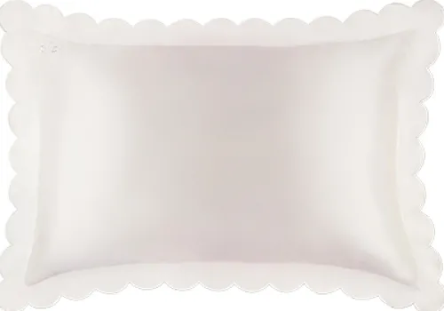 Pure Silk Queen Pillowcase with scalloped edge - white|Slip New