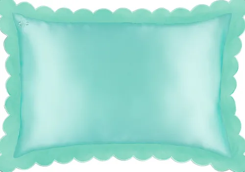 pure silk queen pillowcase with scalloped edge - turquoise|Slip Discount